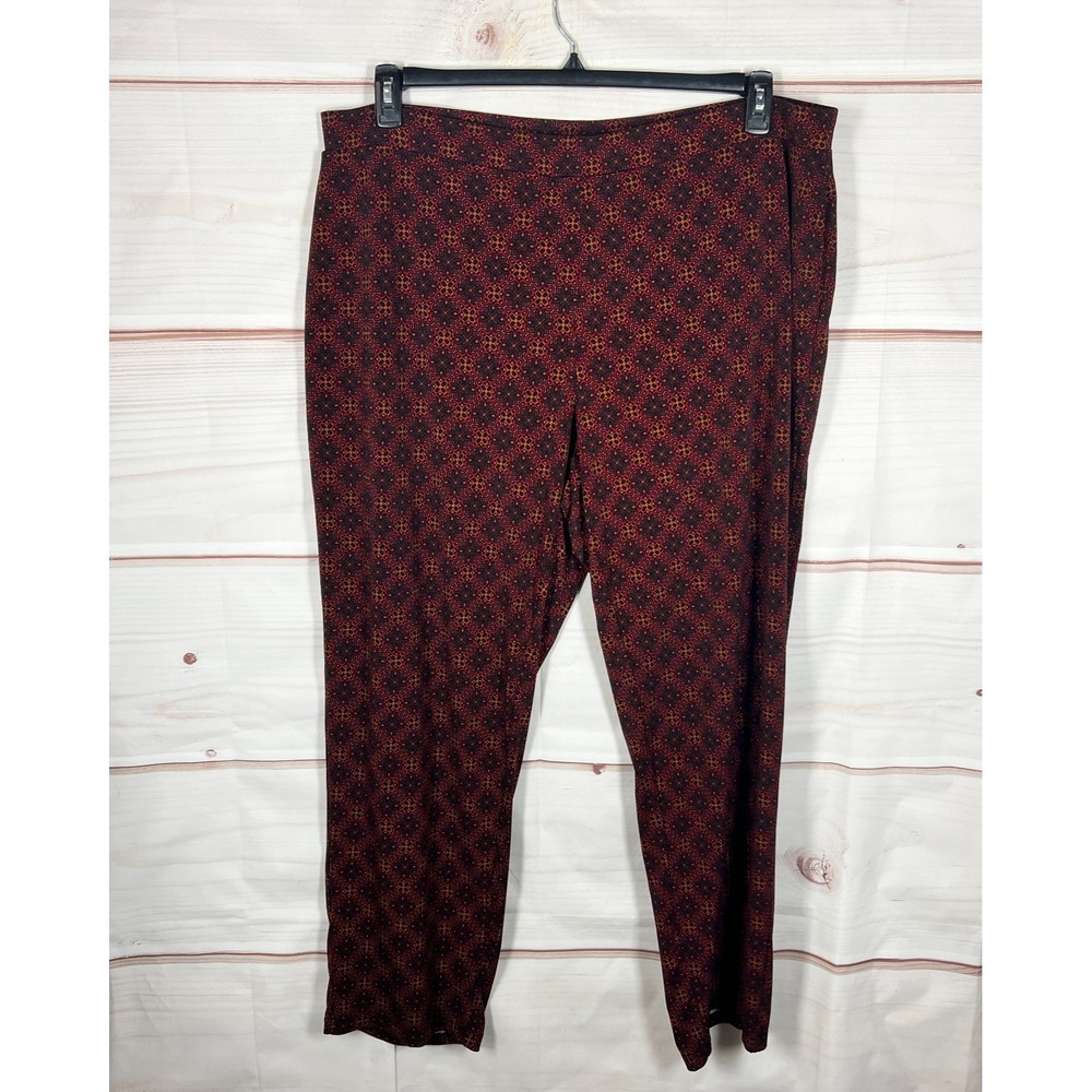 Susan Graver Pants Womens 2X Red Liquid Knit Wide Leg Dress Geometric Pull On